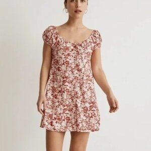 Madewell Margie Mini Dress Coral Flora Sunflower Print Linen Bohemian Women's 4